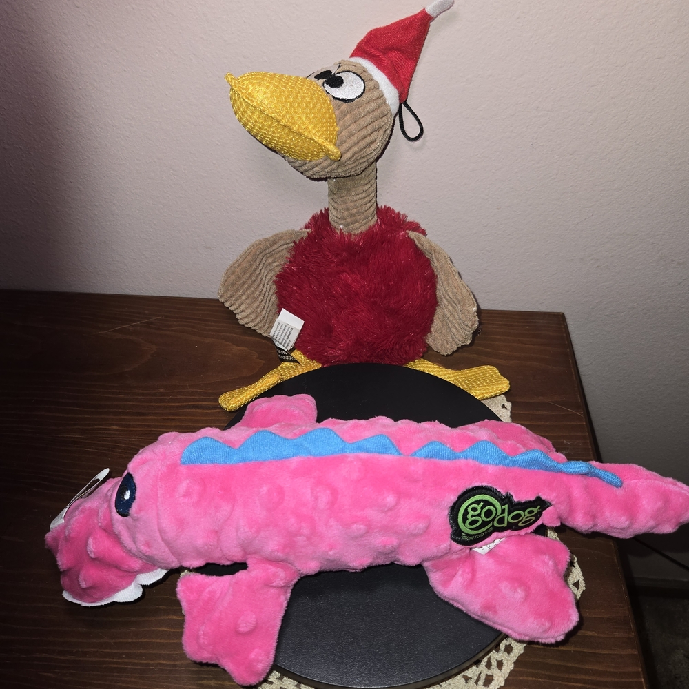 Plush Alligator and Squeaky Chicken Dog Toy